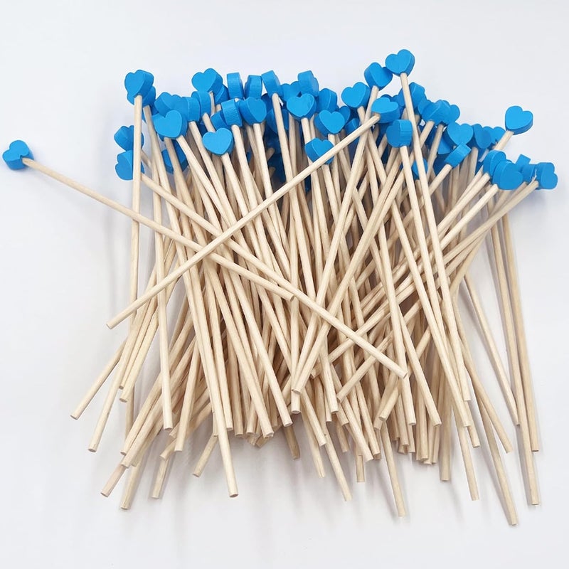 OSSIJAY 100-Piece 6Inch Rock Candy Sticks with Heart-Shaped Wooden Sticks for Lollipop, Coffee, Appetizer Skewers (Blue) - Image 5